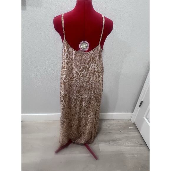 Tiered Maxi Dress Beige Brown Animal Print Sleeveless Casual Summer Beach - Picture 4 of 7